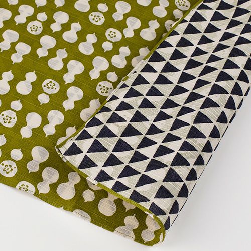 "Furoshiki" Wrapping Cloth - Fuku-Musubi Reversible Hyotan/Uroko Green/Navy (104cm x104cm)