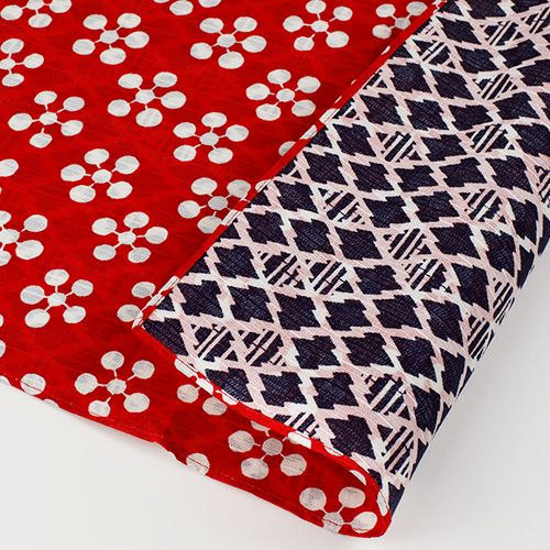 "Furoshiki" Wrapping Cloth - Fuku-Musubi Reversible Ume/Shochiku Red/Navy (104cm x104cm)