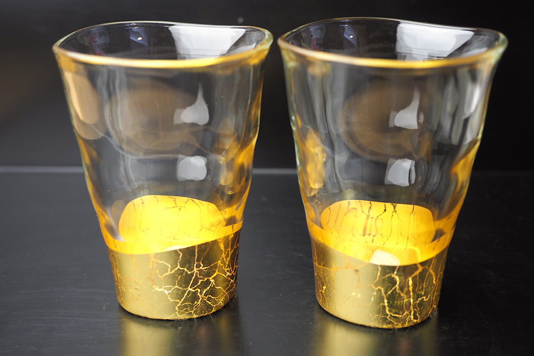 "Kannyu" Warped Glass with Gold Crazing (250ml) - Set of 2