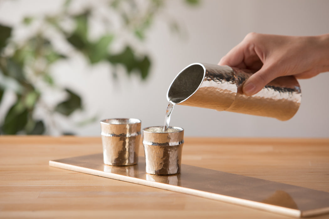 Nousaku - Bamboo Sake Set - Tin 100% Hammered Pattern