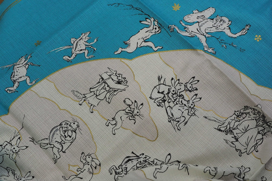 "Furoshiki" Wrapping Cloth - Choju-Jinbutsu-Giga Lotus Leaf | Turquoise (100cm x 100cm)