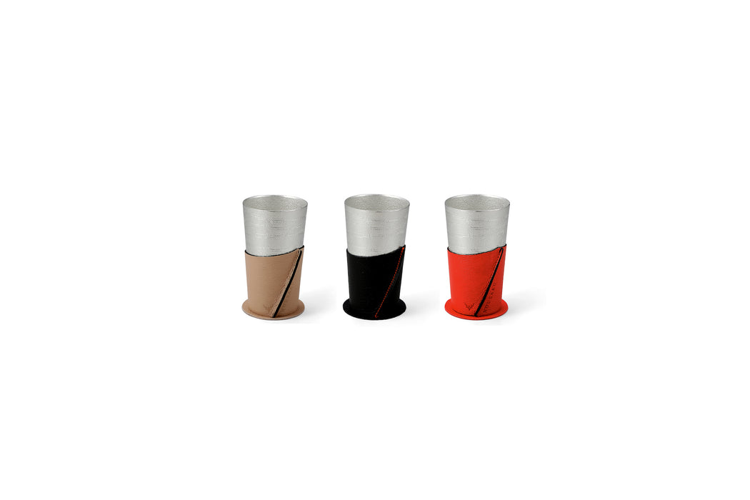 Nousaku - Tin 100% Beer Cup White Birch Pattern with Holder and Coaster (Beige/Black/Red)