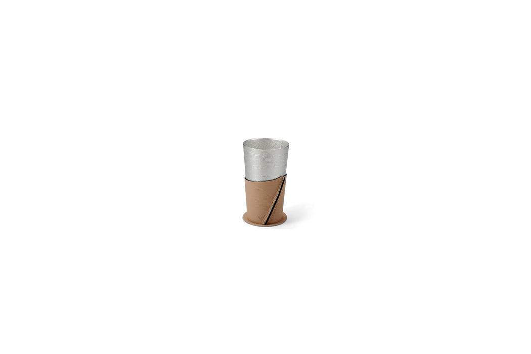 Nousaku - Tin 100% Beer Cup White Birch Pattern with Holder and Coaster (Beige/Black/Red)