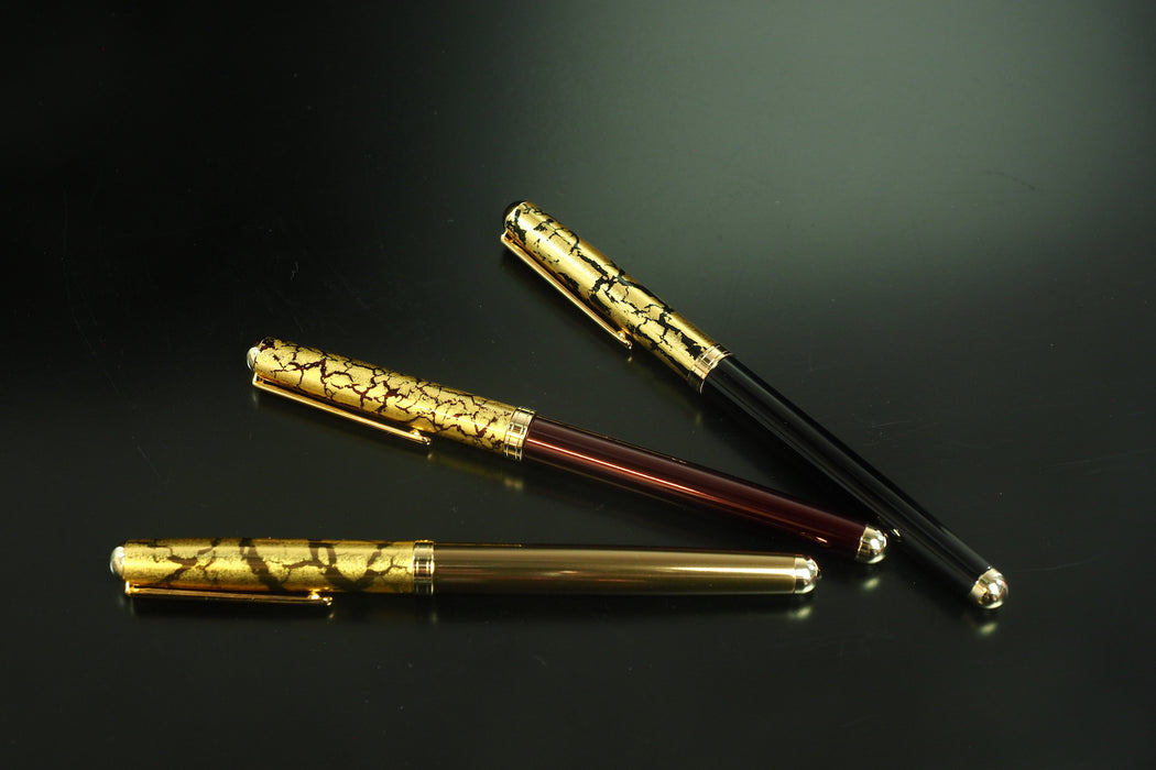 Ballpoint Pen with Gold Crazing Pattern (Black/Brown/Wine red)