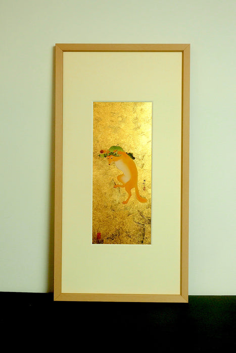 Ohara Koson - Dancing Fox Gold Leaf Art Panel (27.3x52cm)