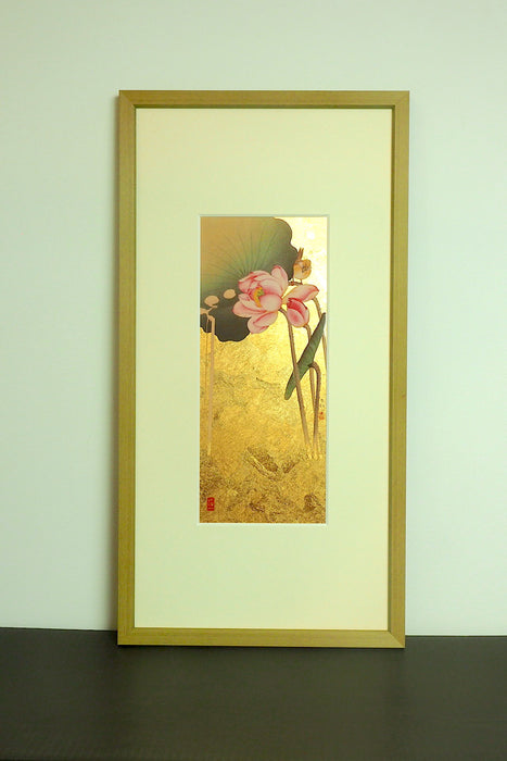 Ohara Koson - Lotus and Sparrow Gold Leaf Art Panel (27.3x52cm)