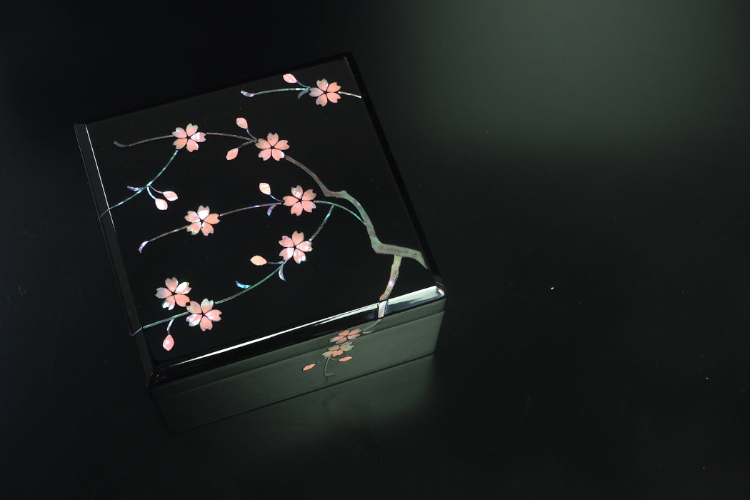 Cherry Light Box Cashew Lacquer Jewel Box - Cherry Blossom Pattern (black) (11.2x11.2x5 ...