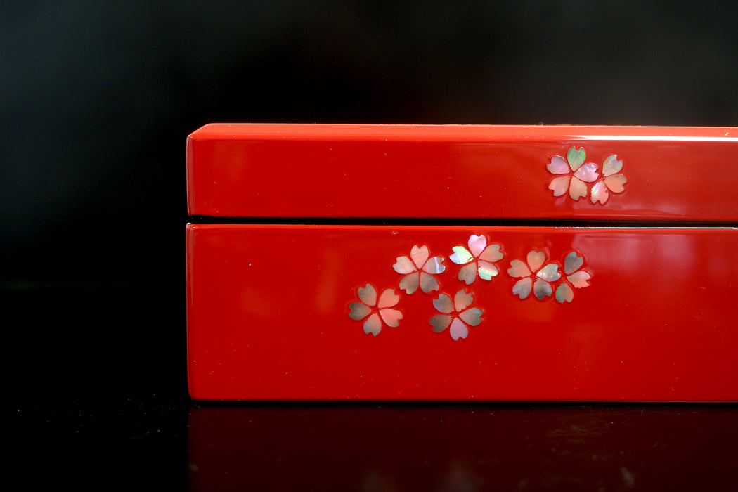 Cashew Lacquer Jewel Box - Cherry Blossom Pattern (red) (13.3x13.3x6.3cm)