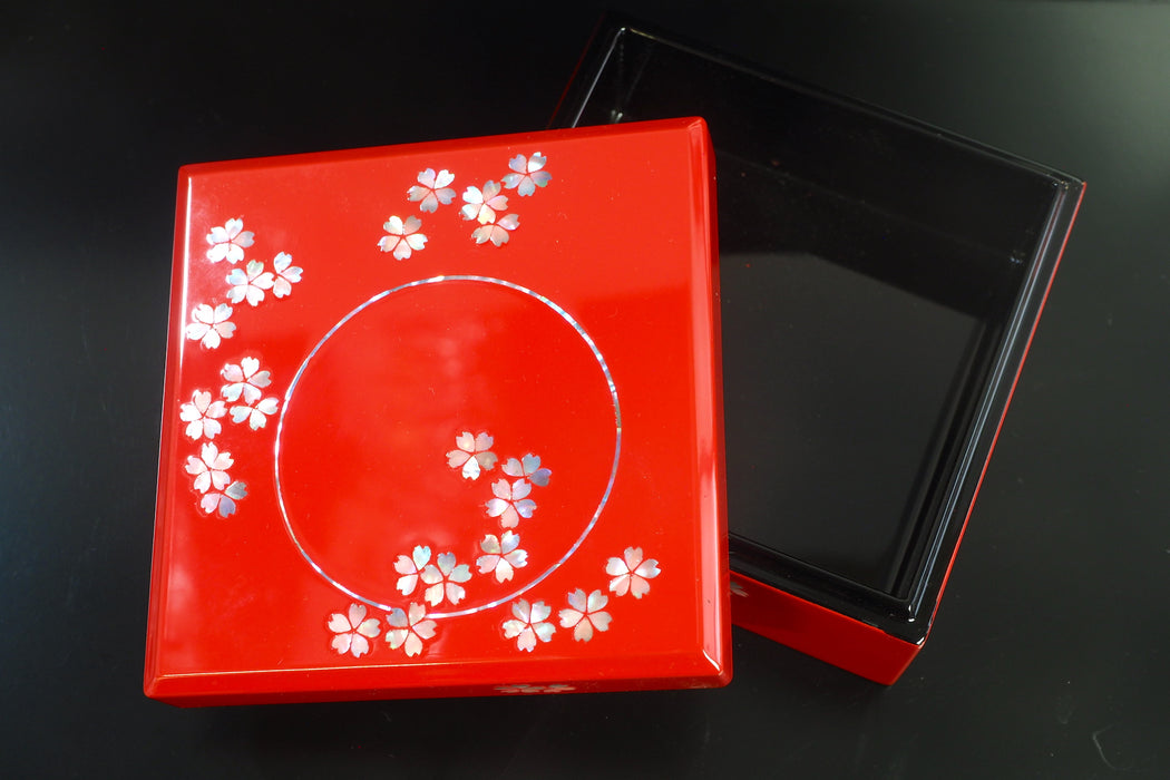 Cashew Lacquer Jewel Box - Cherry Blossom Pattern (red) (13.3x13.3x6.3cm)