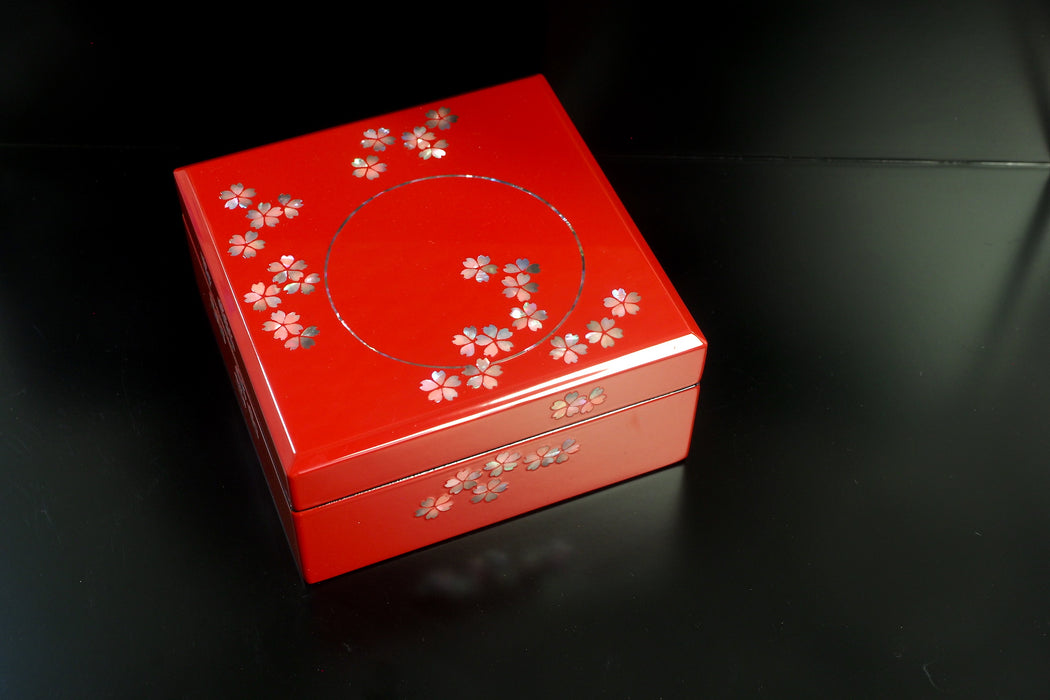 Cashew Lacquer Jewel Box - Cherry Blossom Pattern (red) (13.3x13.3x6.3cm)