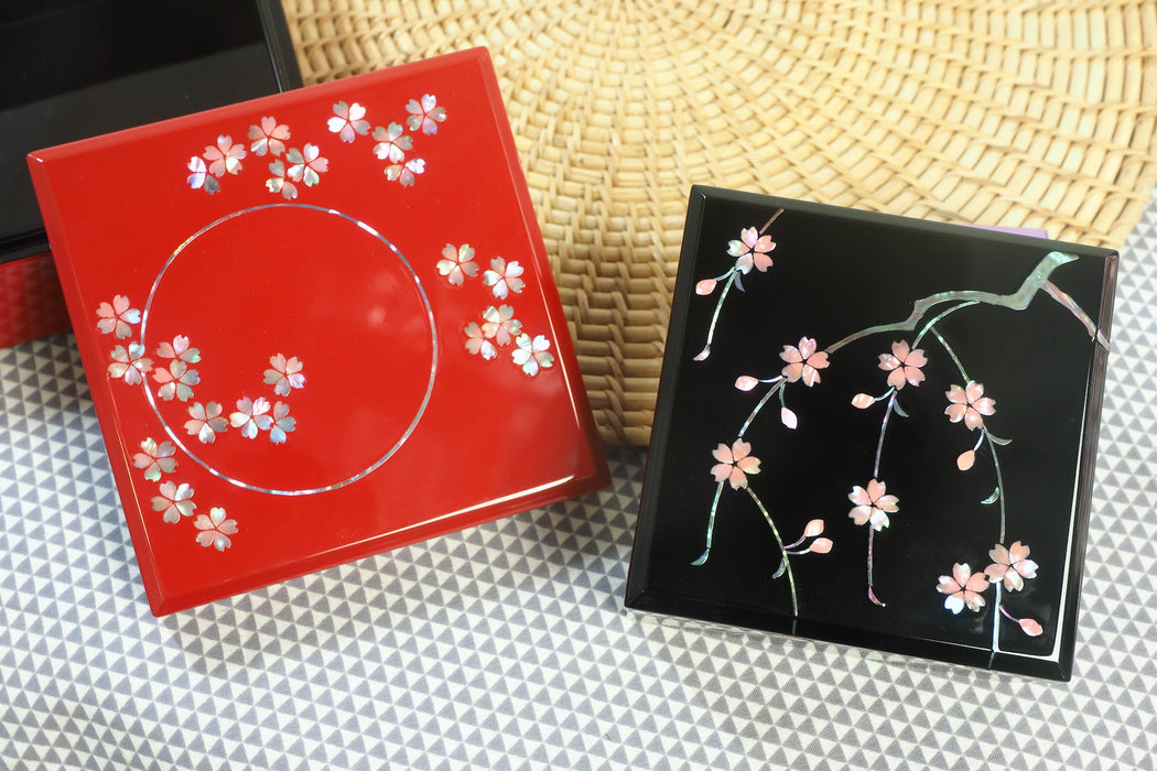 Cashew Lacquer Jewel Box - Cherry Blossom Pattern (red) (13.3x13.3x6.3cm)