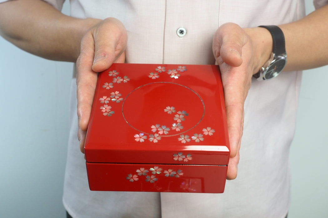 Cashew Lacquer Jewel Box - Cherry Blossom Pattern (red) (13.3x13.3x6.3cm)